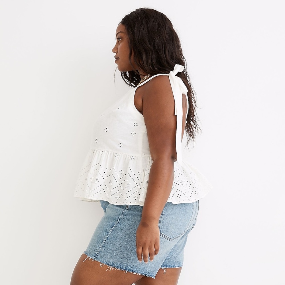 NWT Madewell size 1X Plus Rosalie Tie-Strap Top in White Geo Eyelet Sweet Summer - Picture 9 of 12